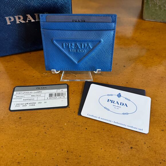 Prada Saffiano Leather Card Case Blue EUC - Picture 9 of 13